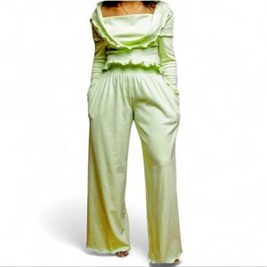 NWOT Sammy B Designs Kenny Wide Leg Pants Mint Green Cotton Size Medium
